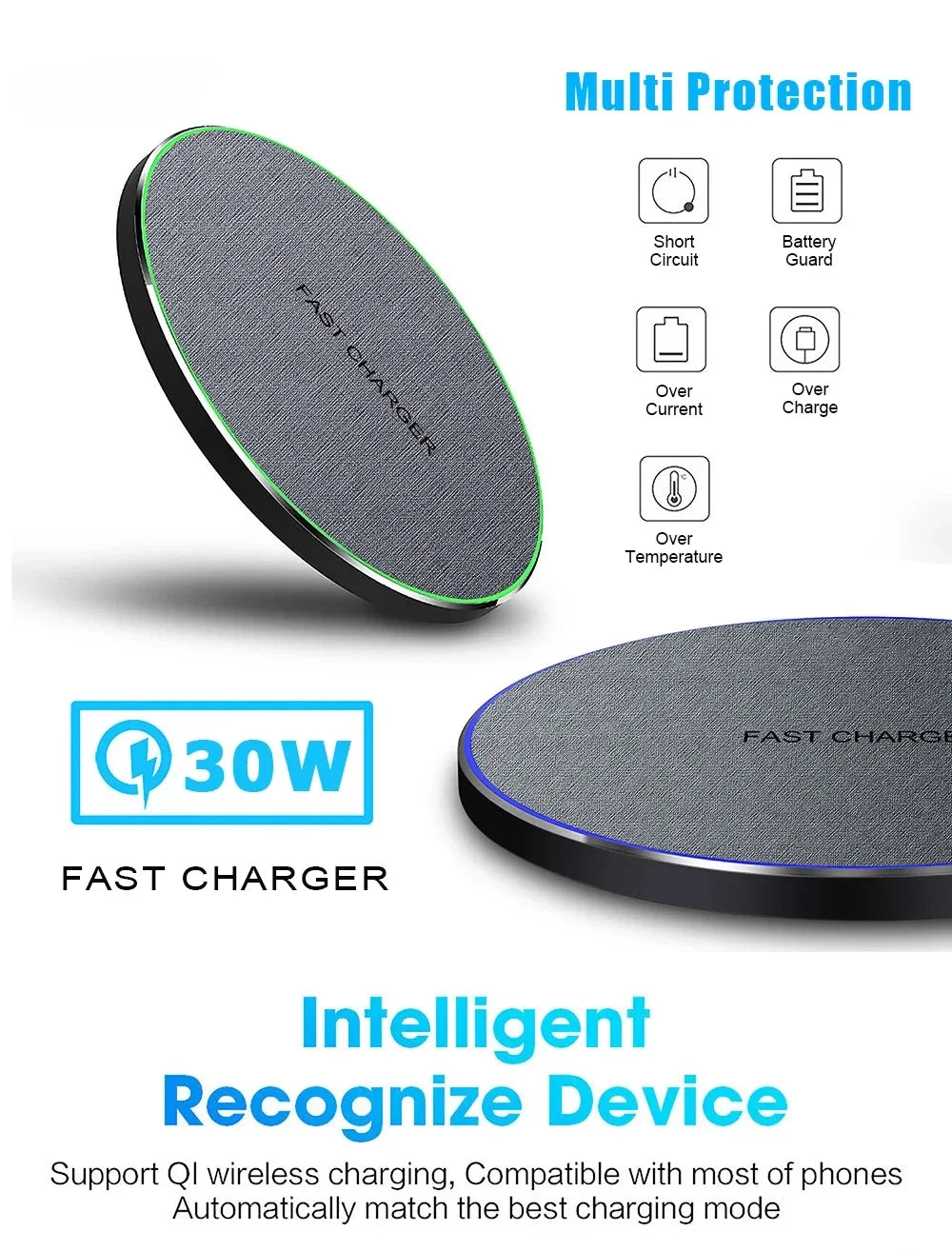 Ultra-Thin Fast Wireless Charger Pad for Samsung Galaxy S25  iPhone 17 16 15 14 13 Pro Max Wireless Induction Charging Station