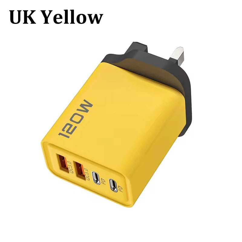 Cargador 4 Puertos 120W USB-C | Carga Rápida QC3.0 - iPhone, Samsung y Xiaomi