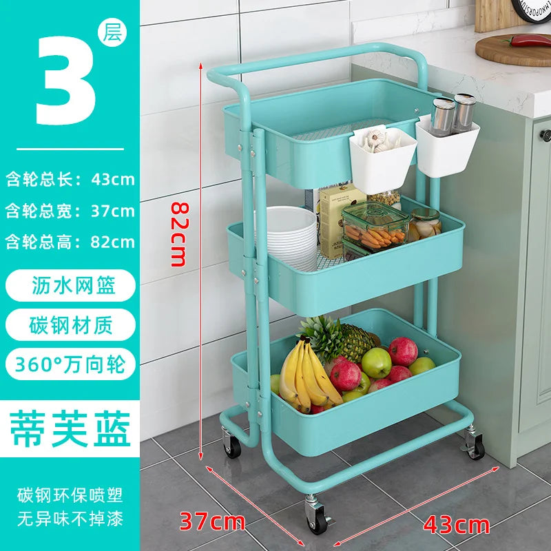 Slim Roll Basket Office Bathroom Use Food Storage Tier 3 Layer Rotating Utility Trolley Islands Mobile Kitchen Cart with Wheels