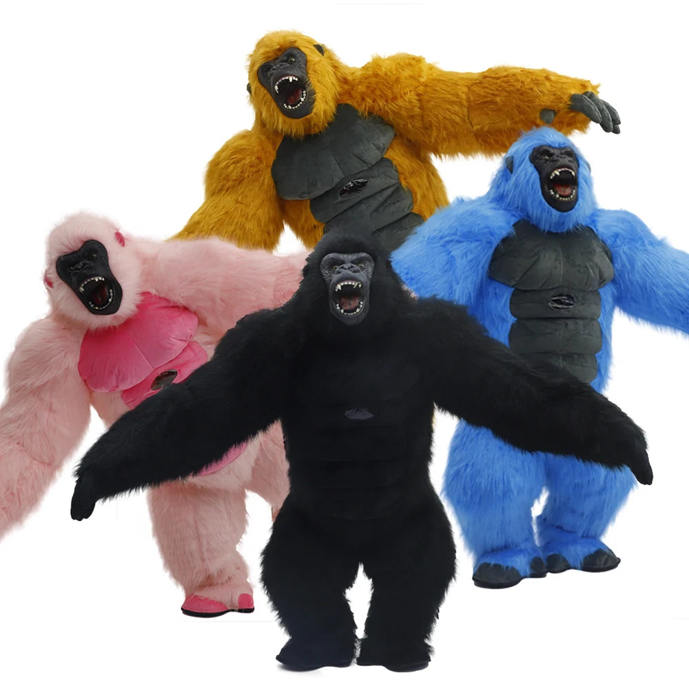 SAYGO Inflatable Multi Color King Kong Adult Cosplay Halloween Costume Plush Animal Mascot Carnival Dress Set Fur Gorilla Set