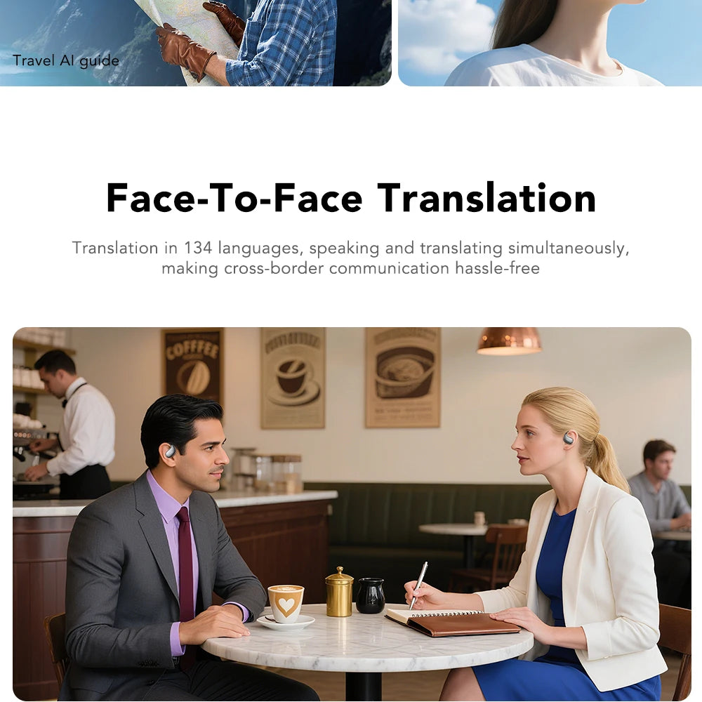 【HTC NE57】 Bluetooth V6.0 Earphones AI Translator Earbuds OWS Sport Wireless Headphones Comfort Earhooks Long Life with Mic