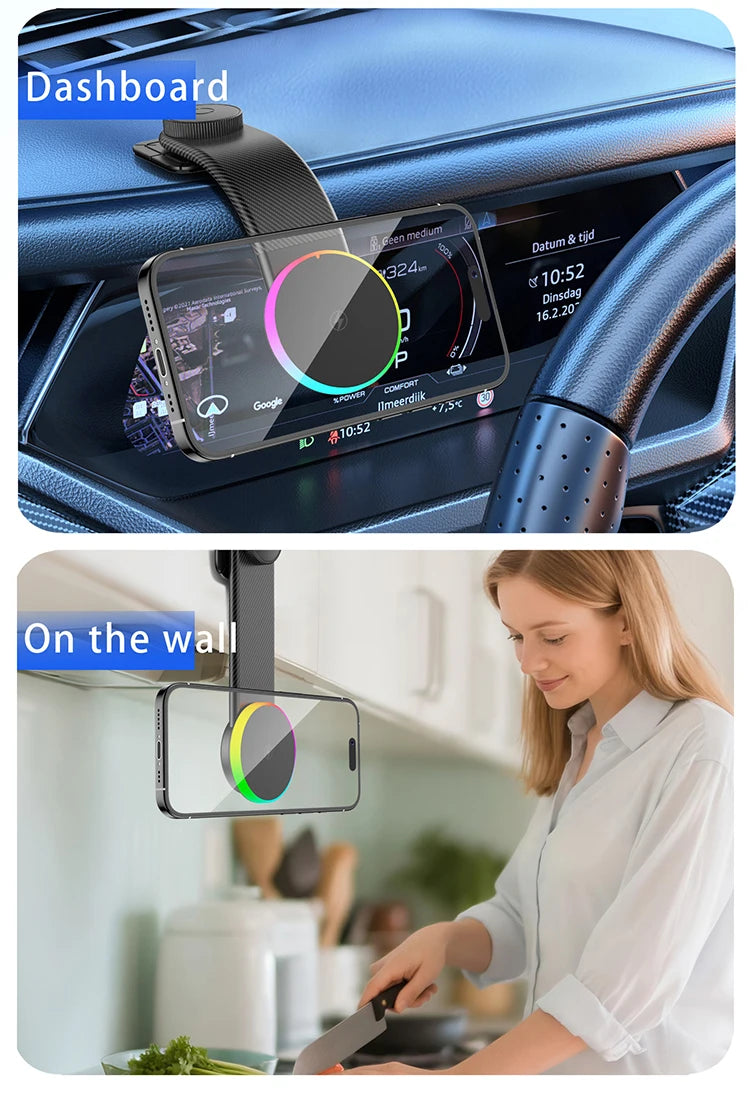 15W Qi2 Magnetic Car Phone Holder Wireless Charger for iPhone 16 17 Pro Max for Magsafe Car Charging Charger LED Light