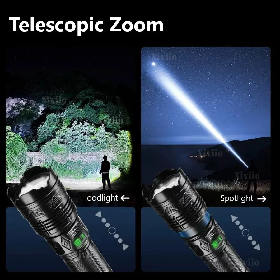 99000000LM 1500W Ultra Powerful Flashlights Rechargeable LED Tactical Torch Super Bright Lamp Outdoor Adventure Fishing Camping