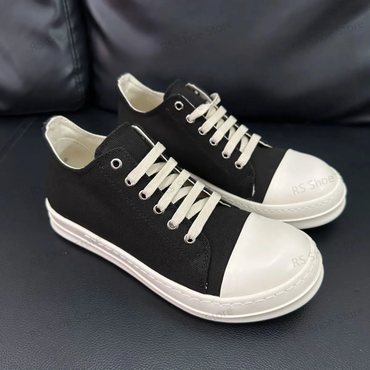 Ro Classic Men Shoe Women Sneakers Black Canvas Low Top Casual Shoes Thick Sole Lace Up Luxury Flat Sneaker