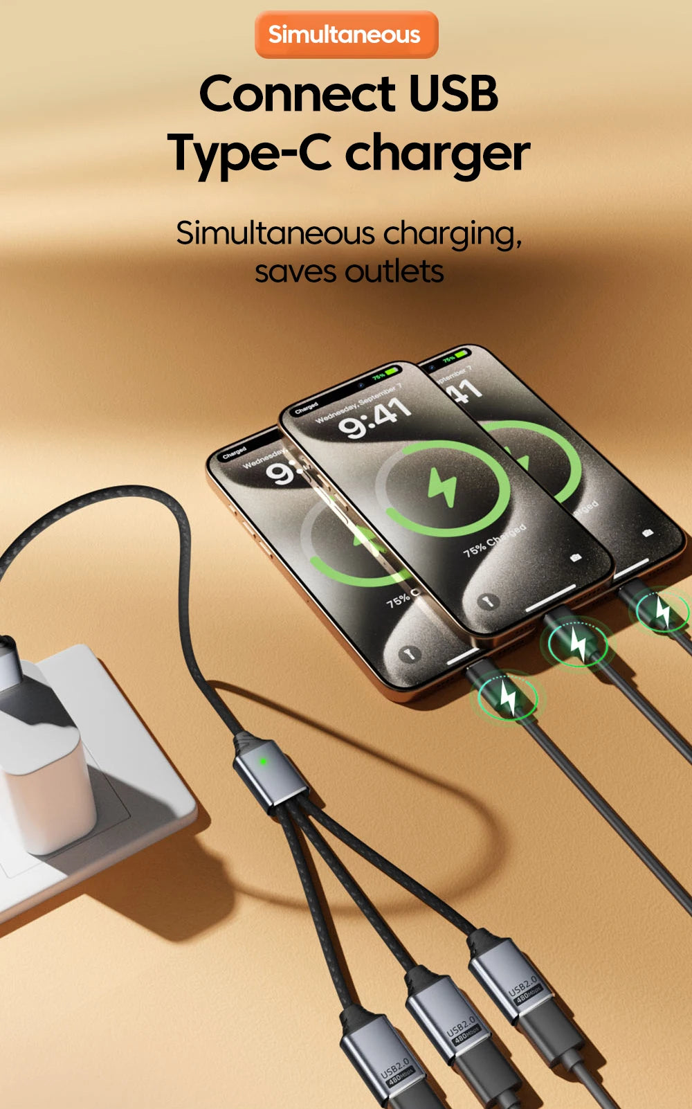 Adaptador Hub USB-C a 3 Puertos USB 2.0 OTG