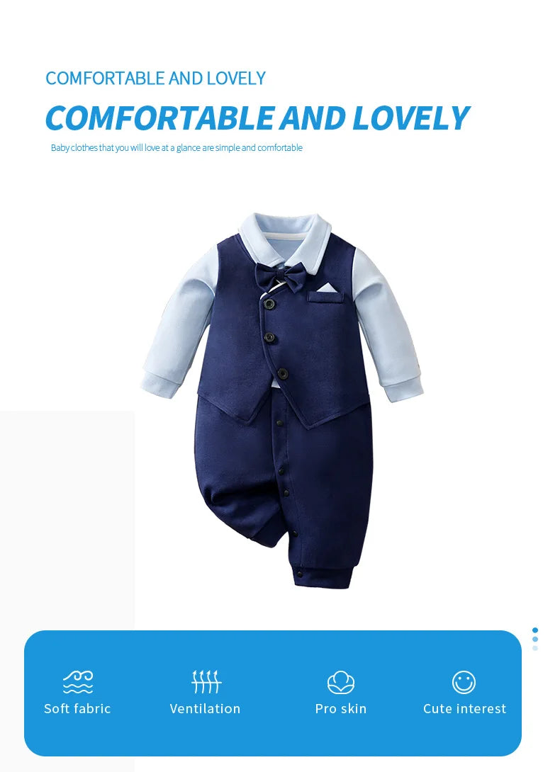0-18 Baby Bodysuit Gentleman Style Handsome Formal Cotton Comfortable Soft Boys And Girls Summer Short Sleeved Newborn Clothes