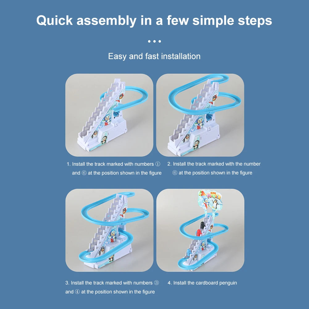 Assembly Design Animals Stair Climbing Toy Electric Track Slide Toys Early Education Electric Dinosaur Stair Toy for Boys Girls