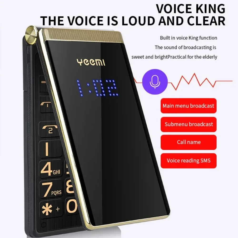 YEEMI M2-C 2G for Elderly Mobile Phone Flip 1800mAh Battery 2.8inches Dual Screen Big Letters MP3/MP4 Player Original Cellphone