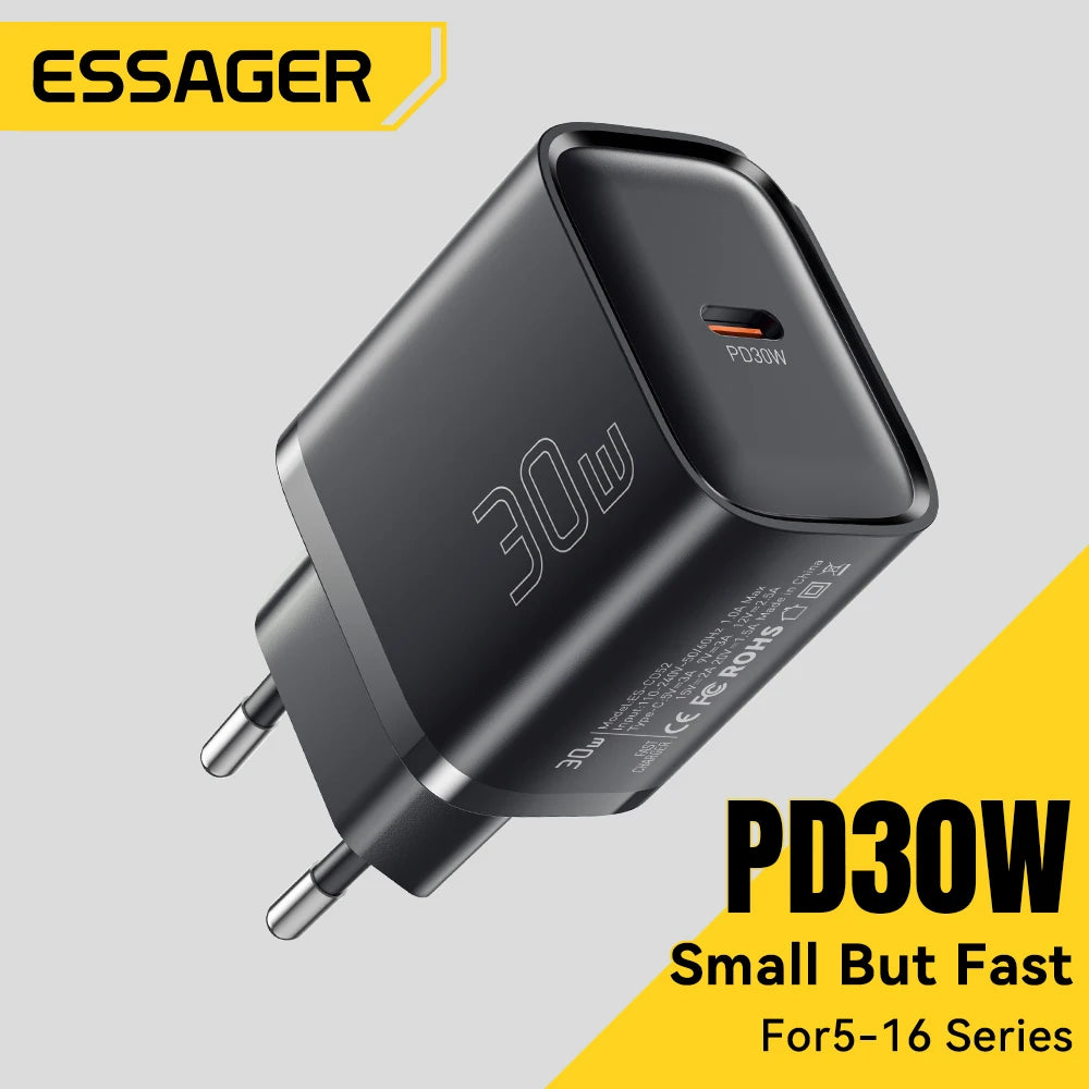 Cargador Mini USB-C 30W | Compacto y Potente - Compatible iPhone y Samsung