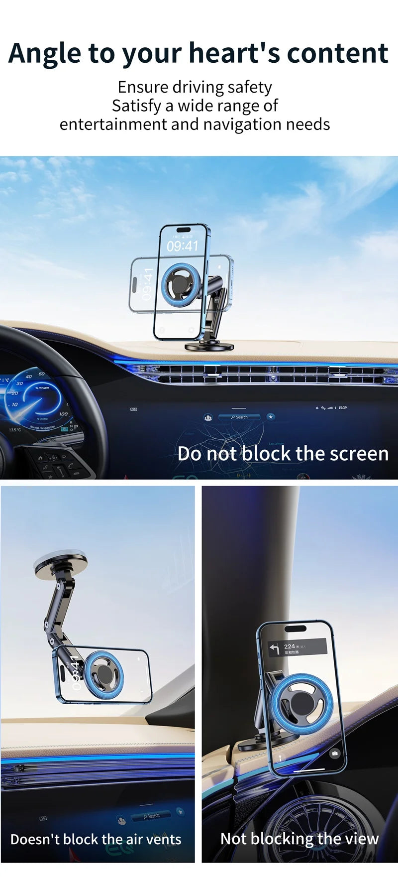Universal Metal Car Magnetic Semiconductor Cooling Phone Holder RGB Light 3 Level Adjustable for iPhone 16 15 14 13 12 Samsung