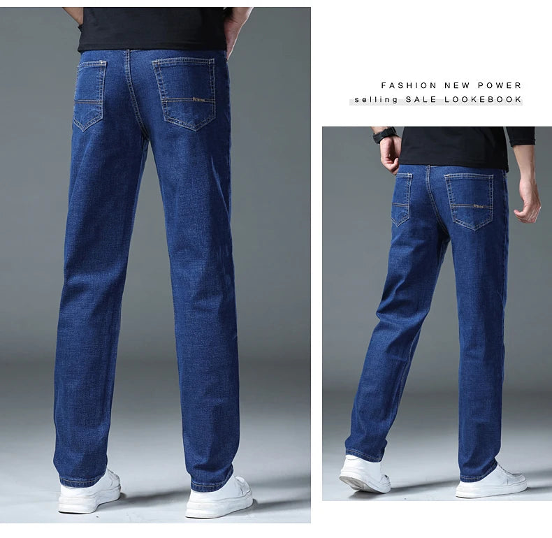 2026 Stretch Stretch Fashion Classic Blue Black Work  New Business Men's Jeans Casual StraightDenim Trousers Male Brand Clothing
