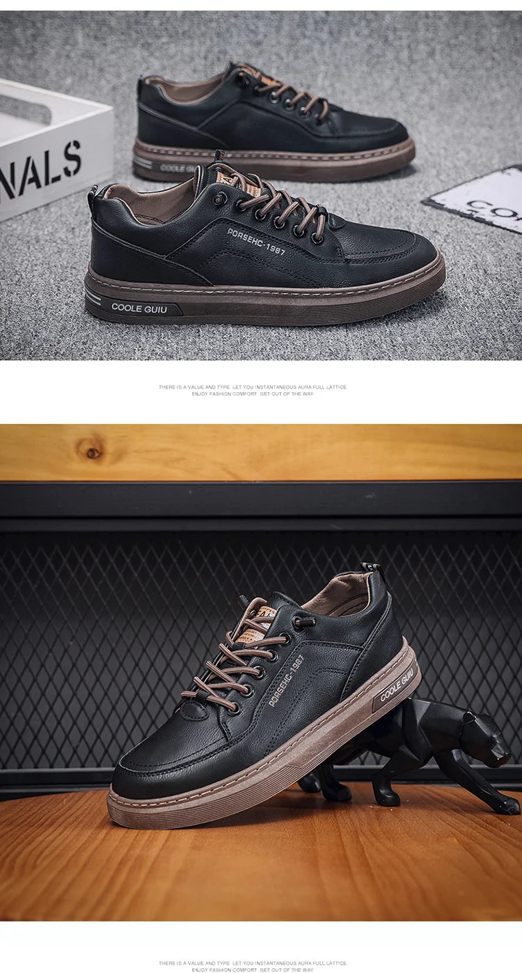 Men's Leather Shoes Casual Comfort Cricket Shoes Fashion Sneakers For Men Lightweight Driving Shoes