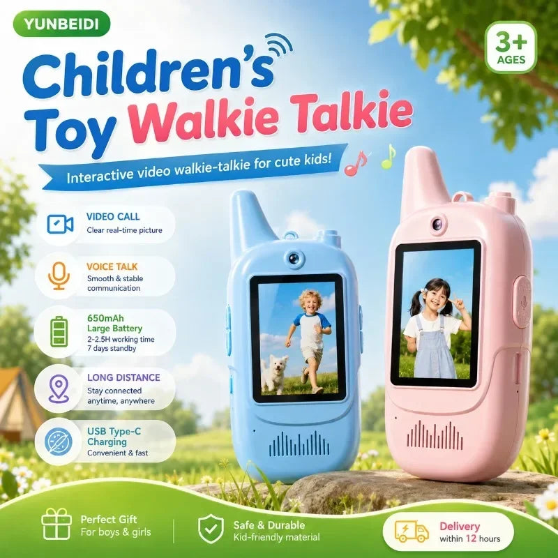 2PC Kids HD-Video Walkie Talkies 3 Styles Intercom USB Charging Indoor Outdoor Boys Girls Age 3+ for Child's Toys Birthday Gifts