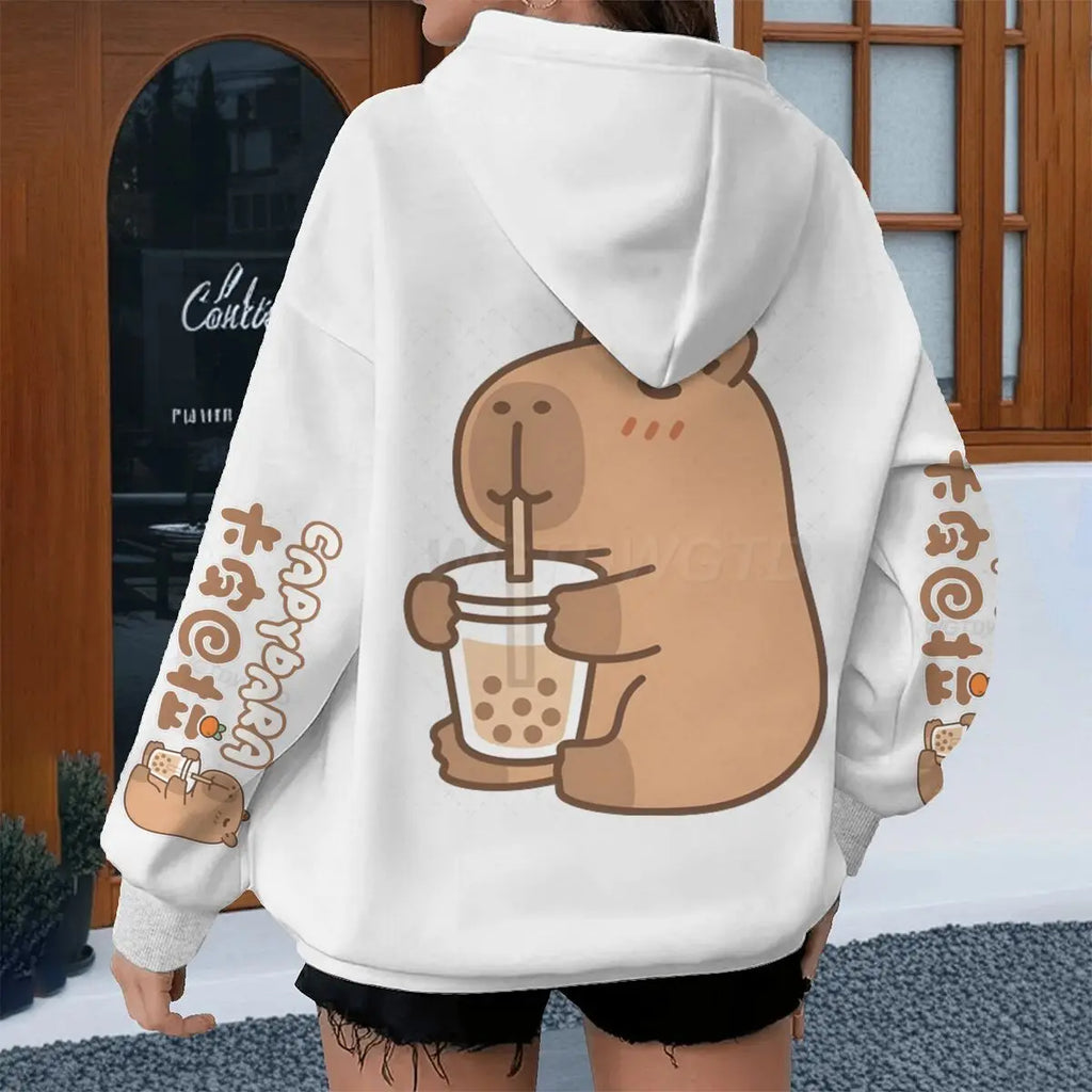 Cartoon Capybara Design Hoodies Women Men Long Sleeve Sweatshirt Spring Autmn Fun Animal Capybara Pullover Girls Cute Hoody