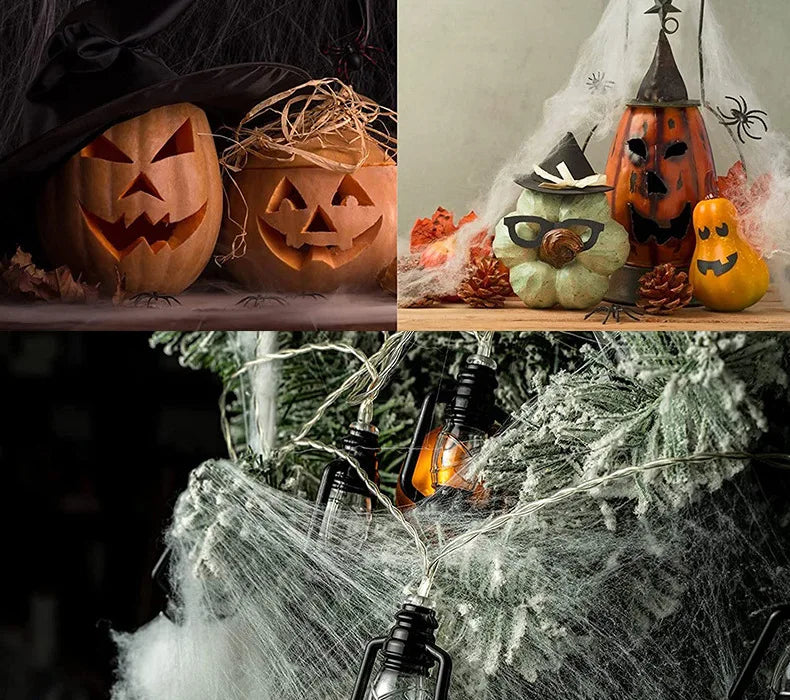 Halloween Decoration White Spider Web Artificial Stretchy Cobweb for Halloween Scary Home Party Scene Props Haunted House Decor