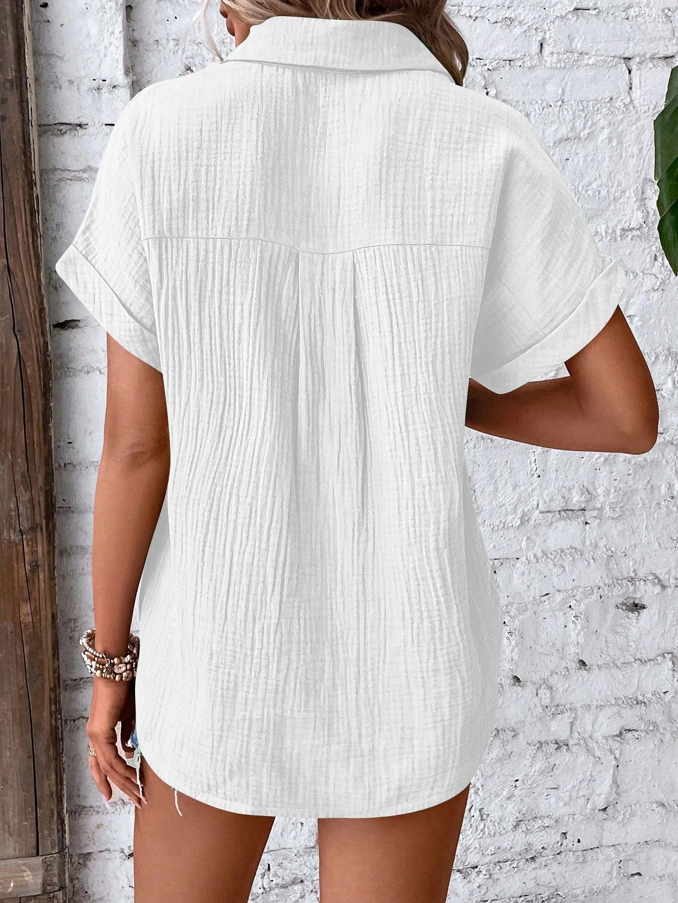 Women Casual Cotton Blouse Vintage Summer Short Sleeve Slim Shirt Elegant Turn Down Collar Solid Tunics Harajuku Streetwear Tops