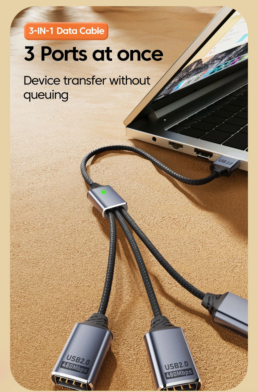 Adaptador Hub USB-C a 3 Puertos USB 2.0 OTG