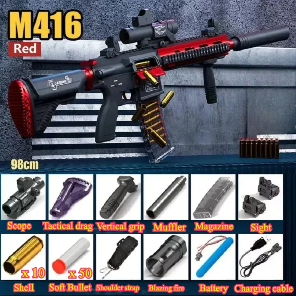Full Automatic Continuous Firing M416 Soft Bullet Gun Shell Eject Assault Rifle Model Ideal Gift for Boys Outdoor Shooting Fun
