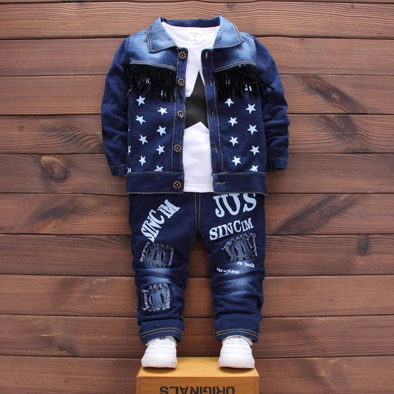 boys Spring fashion sets Children Boy 2PCS Clothing top and bottom Set Cotton Denim Coat +Solid Jeans Pants Baby Boys Outfits