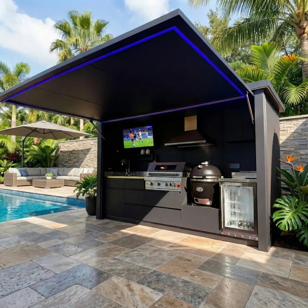 Custom 304 Stainless Steel Villa Outdoor Kitchen Shelter, BBQ Grill for Garden Backyard Outdoor Cooking