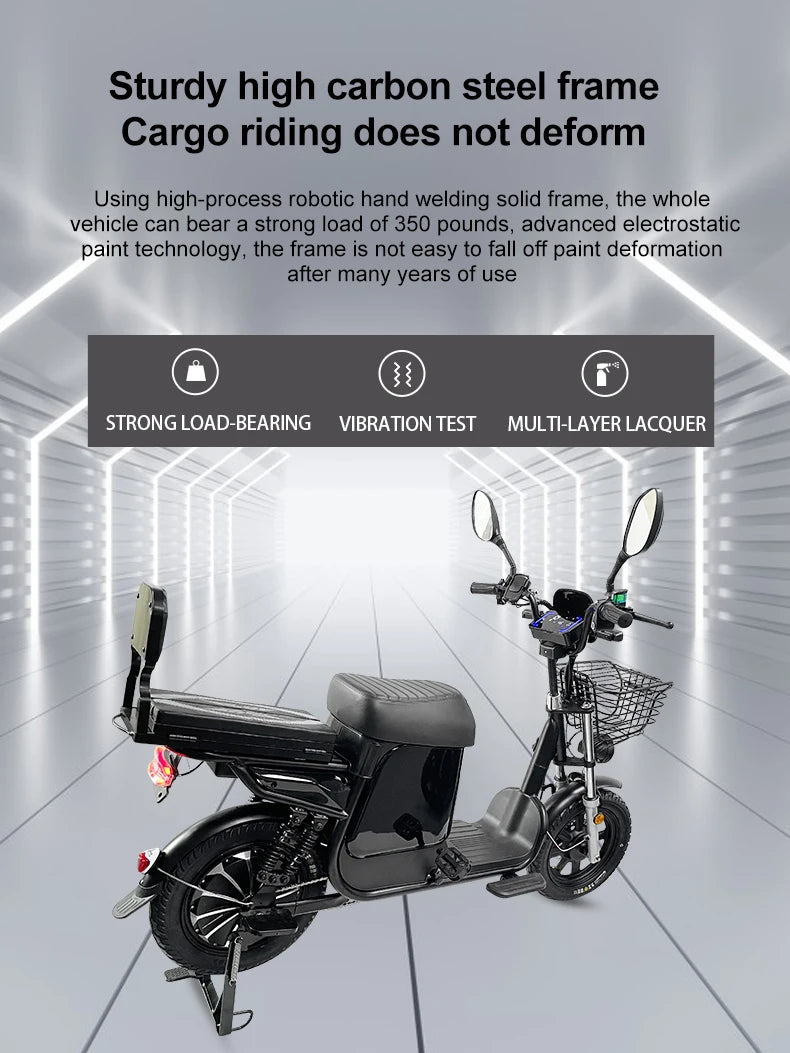 Electric Bike 16” Delivery Electric Bicycle Manufacture 800W 60V Lithium Battery Black E-bike