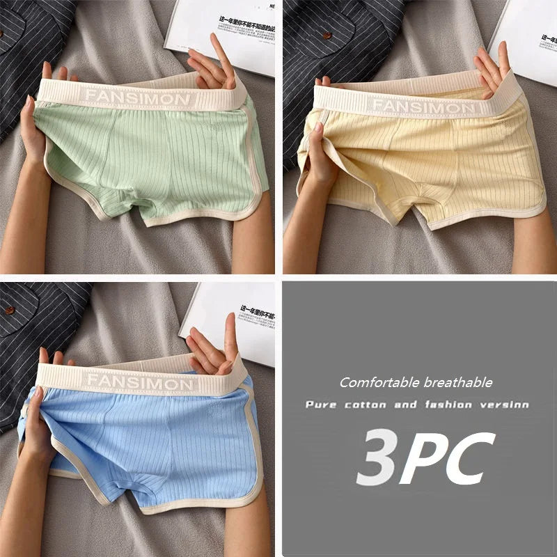 1/3PCS Solid Striped Men's Boxer Sexy Breathable Mesh U Crotch Underwear High Elastic Widen Waistband Underpants sports