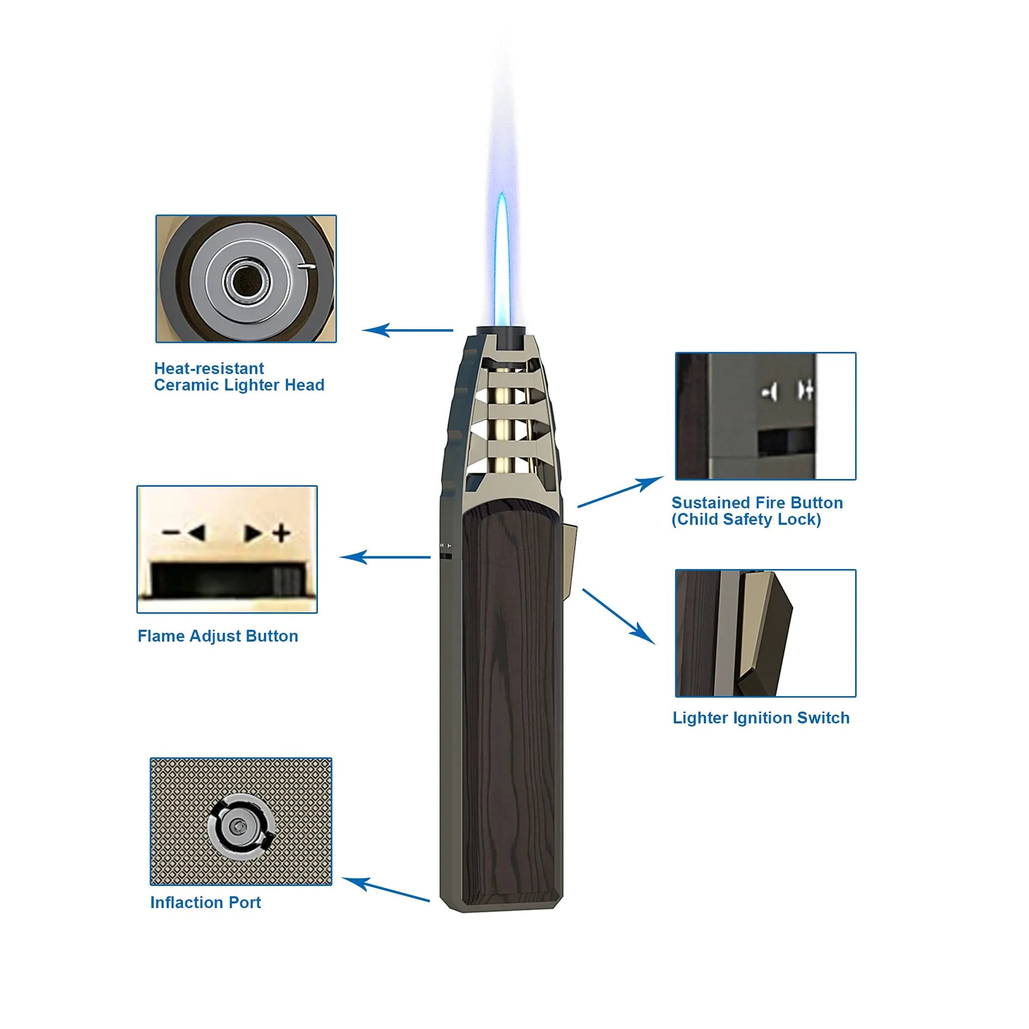 JOBON Kitchen BBQ  Cigar Big Jet Flame Turbo Torch Fire Lock Adjust Refill Lighter Without Butane Gas
