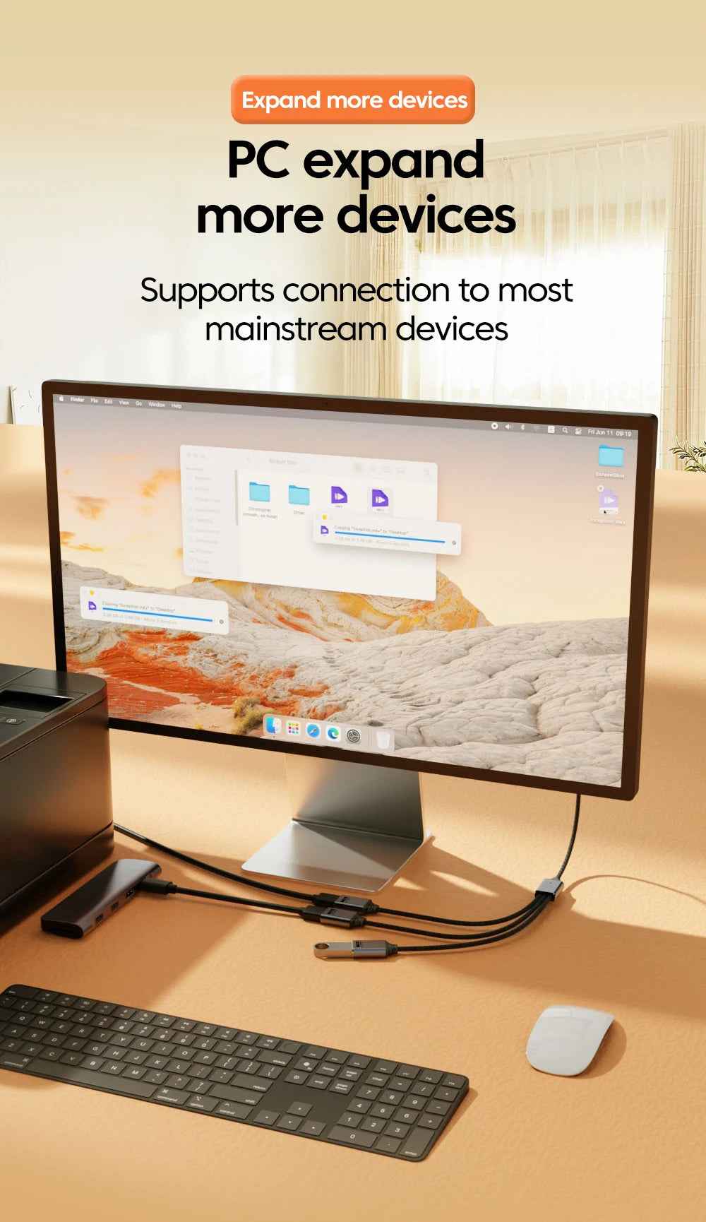 Adaptador Hub USB-C a 3 Puertos USB 2.0 OTG