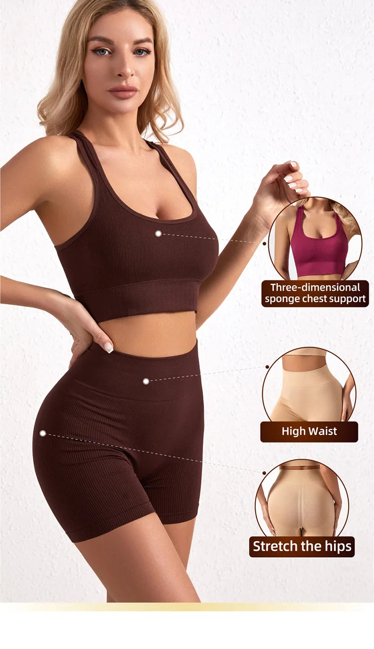 1Set Womens Underwear Set Wireless Lingerie Panties Bra Female Sexy Seamless Tank Crop Top Lady Sports Fitness Yoga Clothing Set