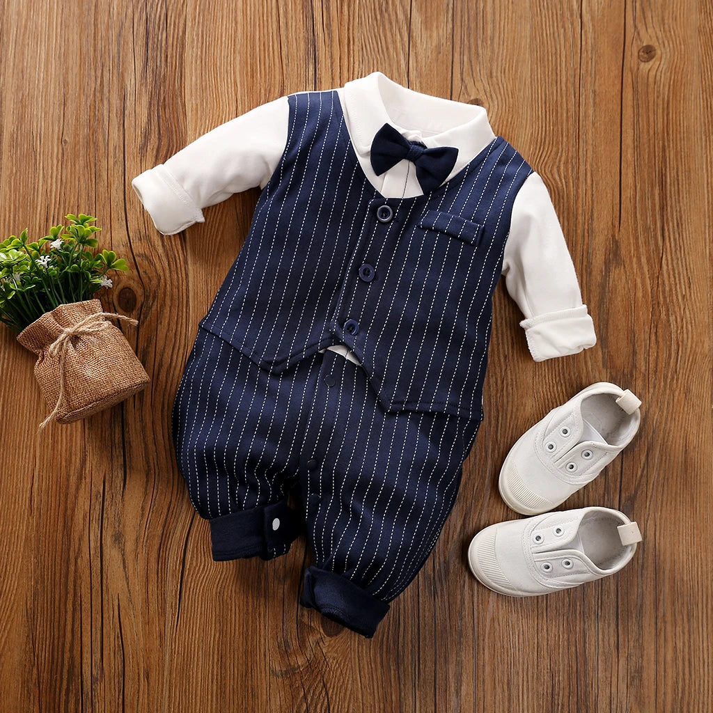 0-18 Baby Bodysuit Gentleman Style Handsome Formal Cotton Comfortable Soft Boys And Girls Summer Short Sleeved Newborn Clothes