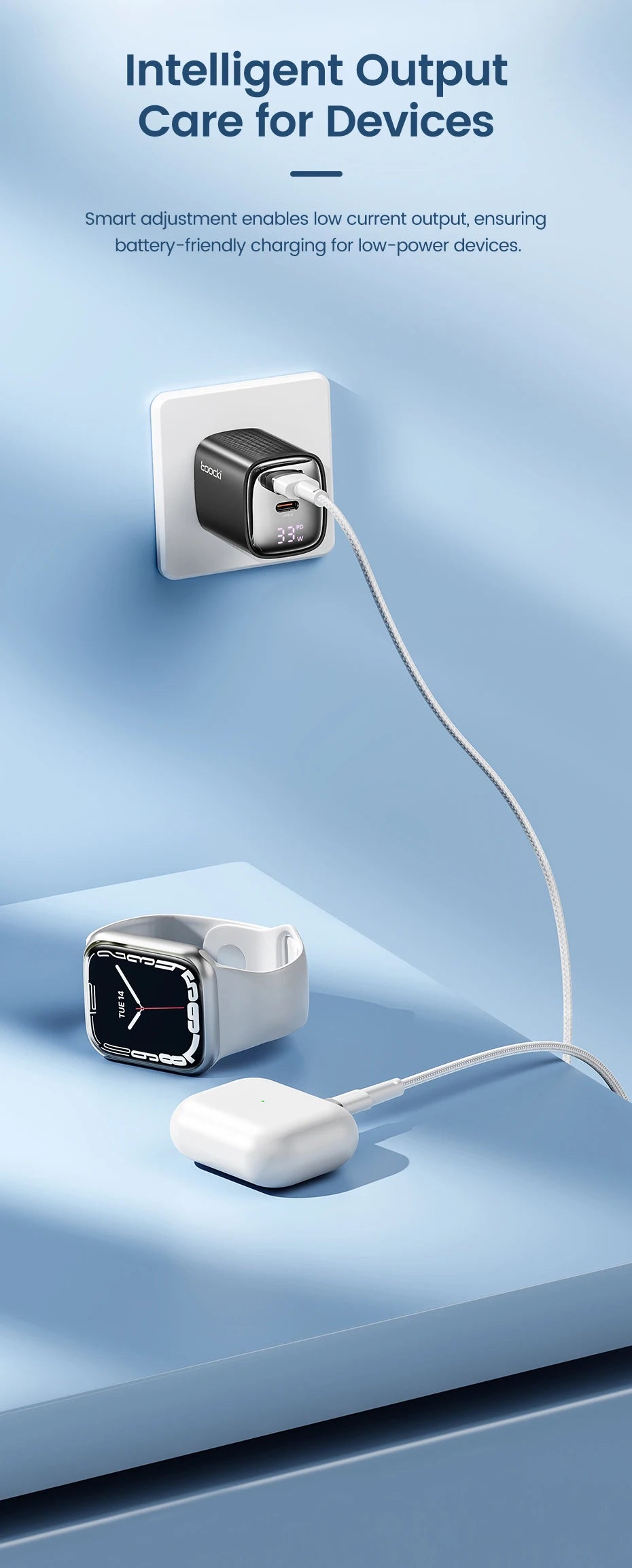 Toocki GaN USB Charger 33W Digital Display QC3.0 PD Fast Charger Type C for iPhone 15 14 13 Pro Max Smausng Xiaomi Honor POCO