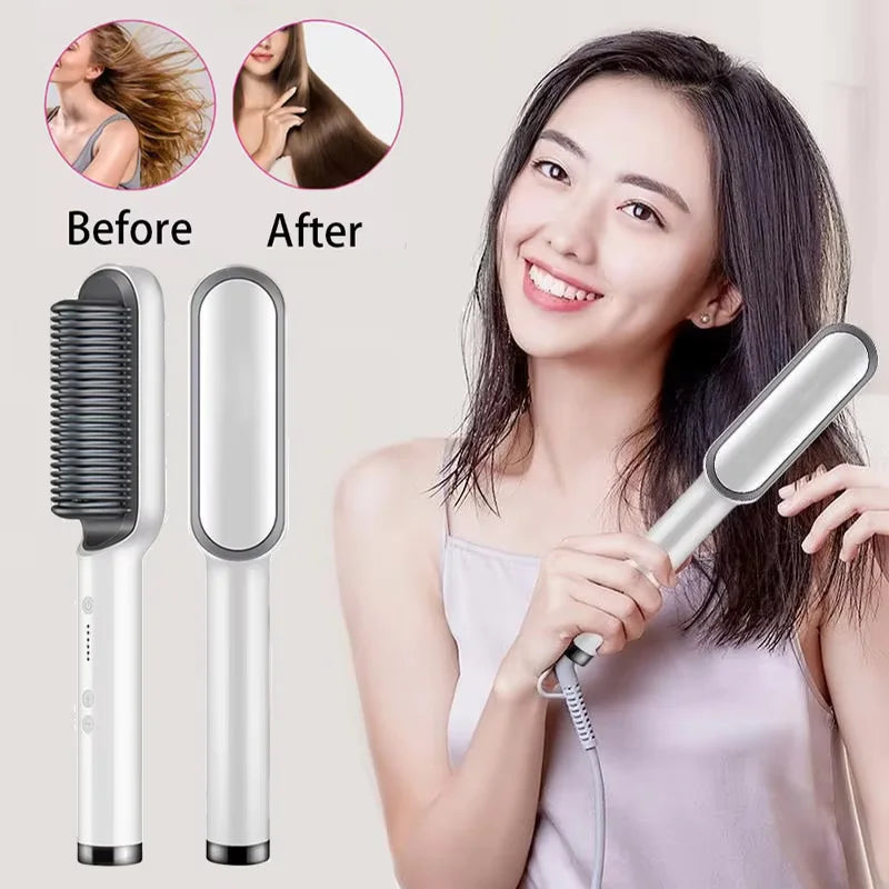 Portable Multi Ptc Electric Hair Brushes Fast Heating Hair Straightening Styling Tool With Anti-Scald Feature Straightener Brush