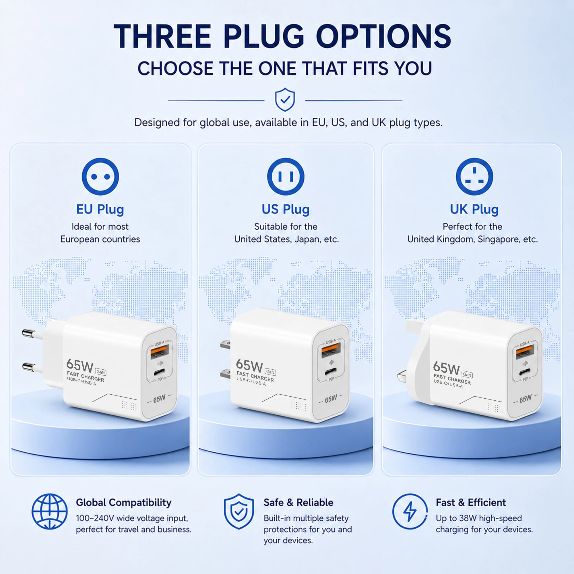 Cargador GaN 65W USB-C de 2 Puertos - Carga Rápida