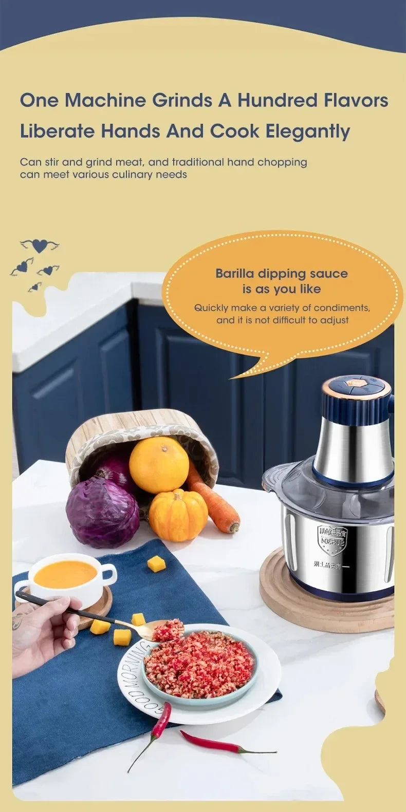 Electric Meat Grinder 5L Stainless Steel Meat Mincer Vegetables Blender, 500W Household Stuffing and Food Processor 5 Speeds