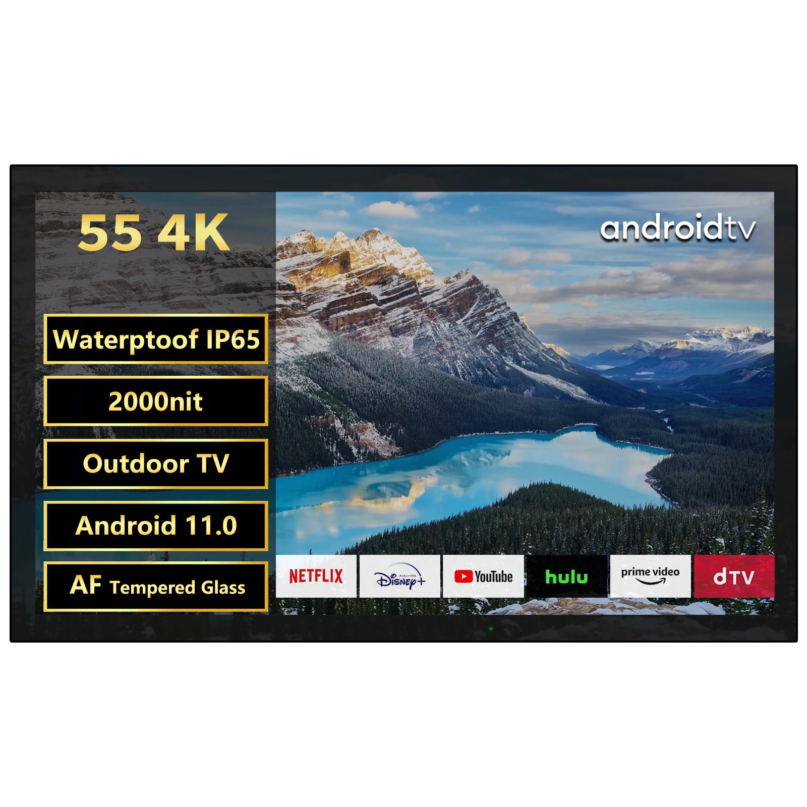 Soulaca 55-inch Waterproof Smart Android Outdoor TV 2000nits Full Sun TV 4K Dolby Atmos HDR 10 Weatherproof Television Support