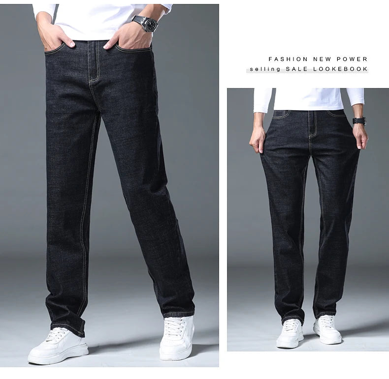 2026 Stretch Stretch Fashion Classic Blue Black Work  New Business Men's Jeans Casual StraightDenim Trousers Male Brand Clothing
