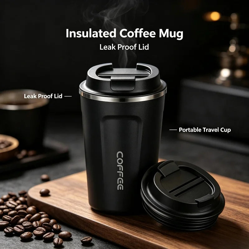 380/510ML Double‑Wall Stainless Steel Insulated Coffee Mug, Leak‑Proof Car Travel Tumbler for Home Outdoor Tea Water Drinking