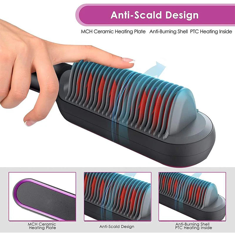 Portable Multi Ptc Electric Hair Brushes Fast Heating Hair Straightening Styling Tool With Anti-Scald Feature Straightener Brush