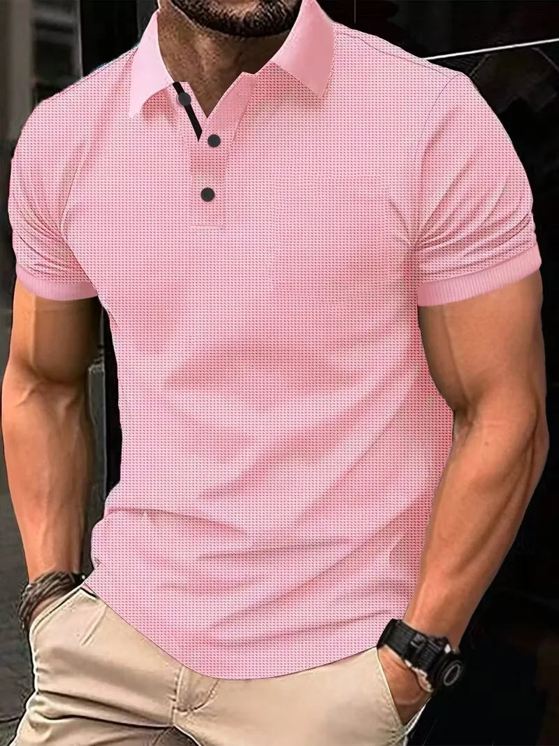 Men's Summer Short Sleeve Polo Shirts, Classic Striped Print Sporty Top, Fashionable Lapel Button-Up Men's Polo Shirts