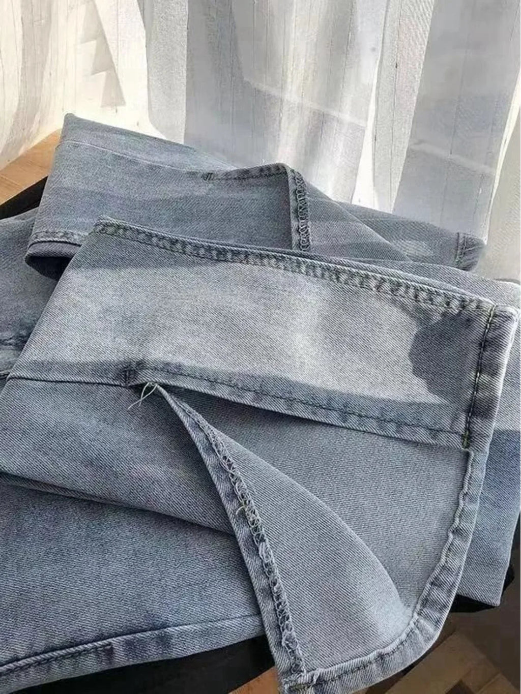 Women's High Waist Wide Leg Jeans Asymmetric Split Hem Vintage Washed Denim Pants Loose Fit