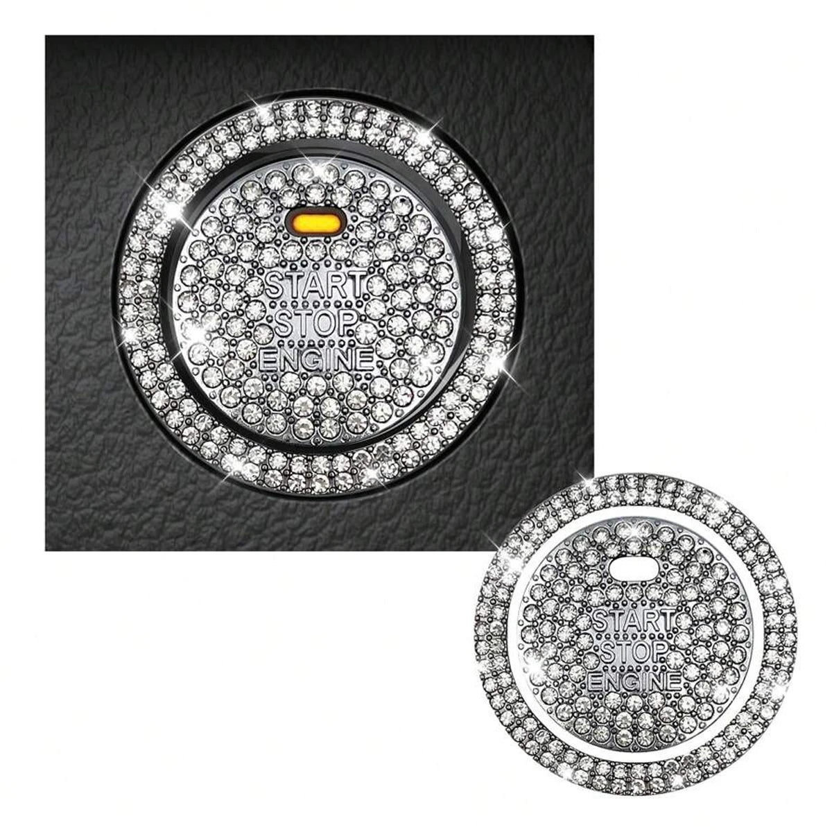 1 Piece Shiny Car Start Button Cover, Shiny Rhinestone Loop, Easy Installation, Universal Vehicle Start Button Protective Cover