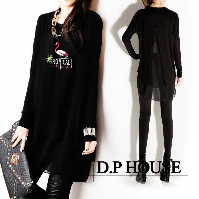 New Spring Autumn and Summer Long Sleeve Fashion Chiffon Plus Size XXXL Loose Irregular Women's Clothings  Female Blouses