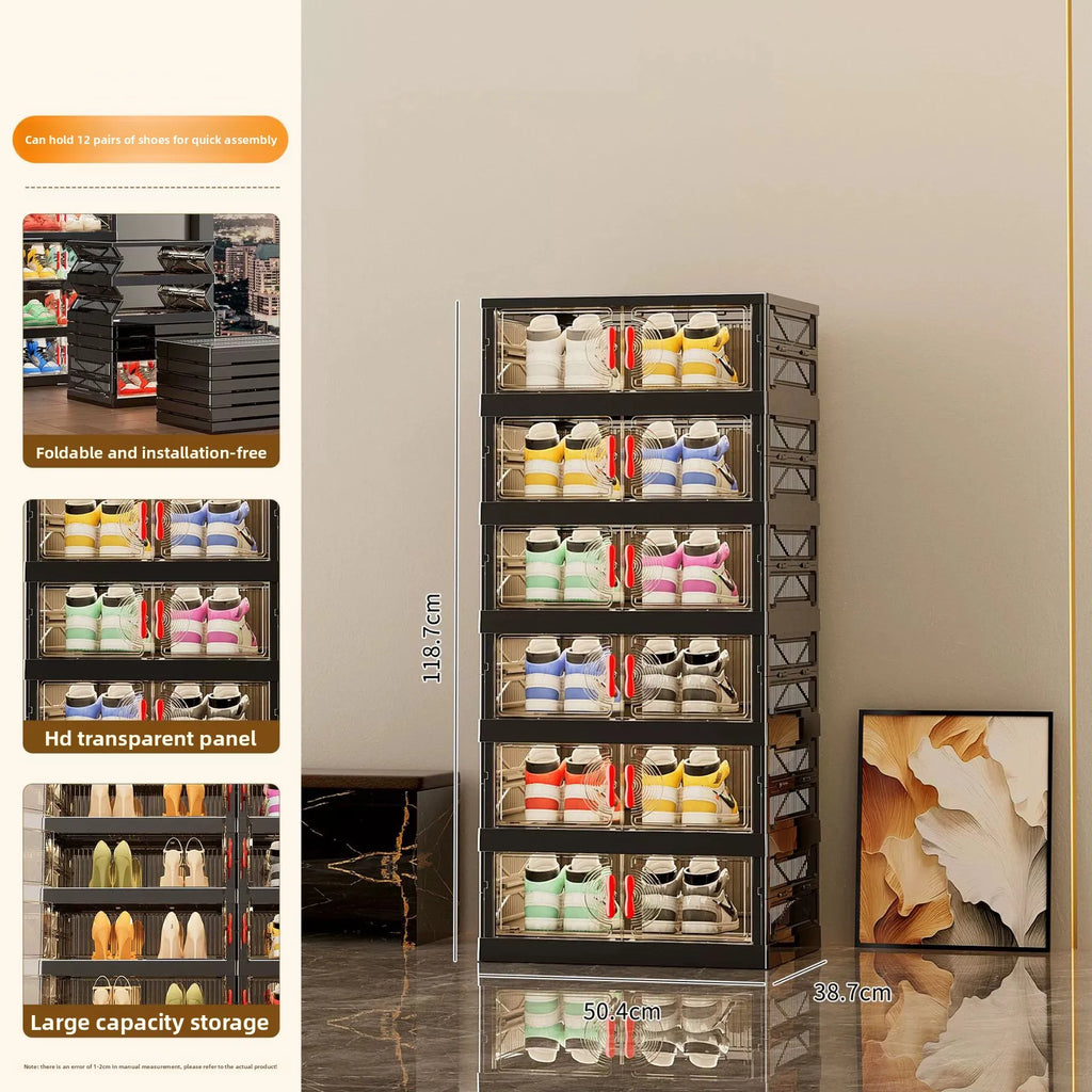 UVR Multifunctional Storage Cabinet Household Folding Shoe Organizer Large Capacity Light Luxury Multi-layer Snack Shelf