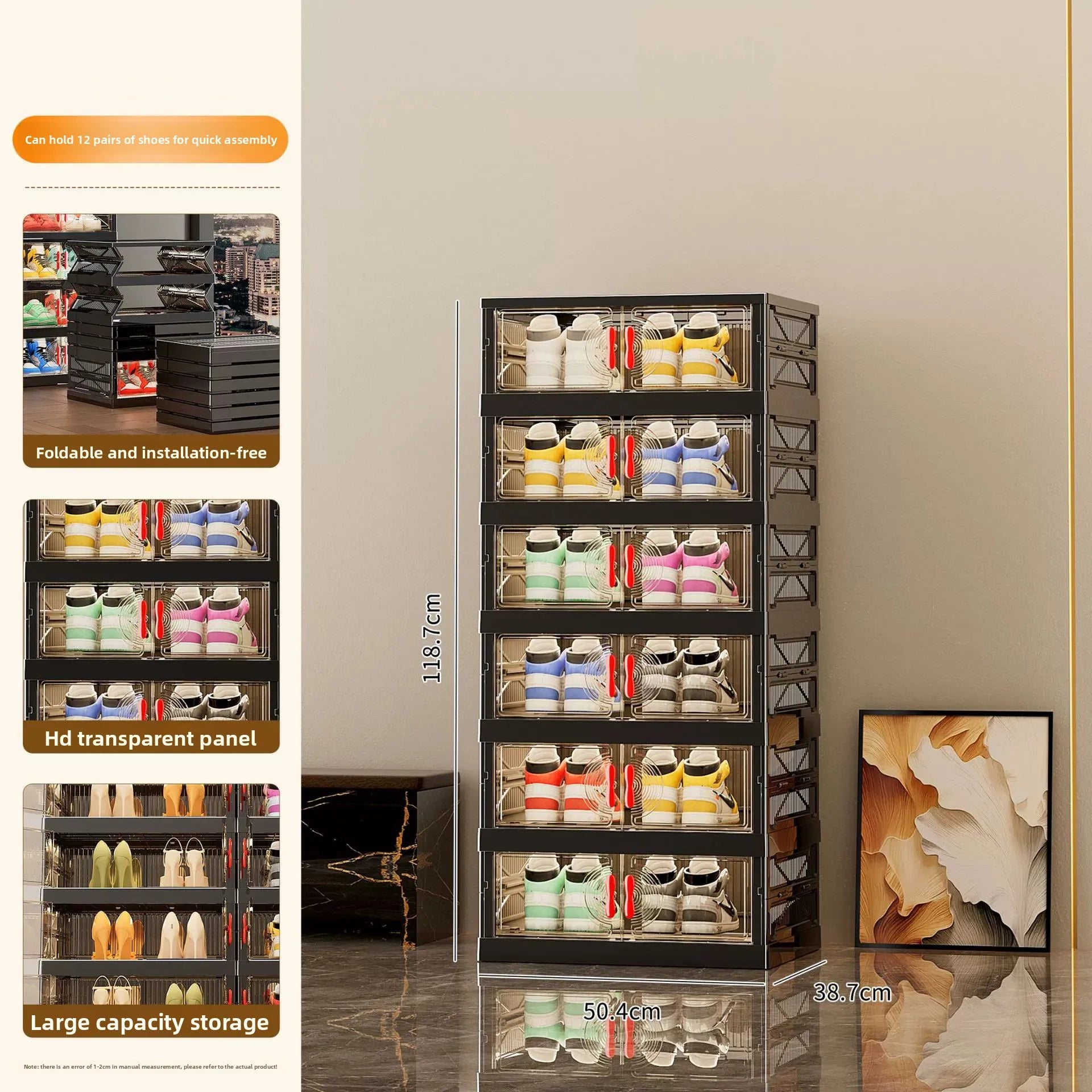 UVR Multifunctional Storage Cabinet Household Folding Shoe Organizer Large Capacity Light Luxury Multi-layer Snack Shelf