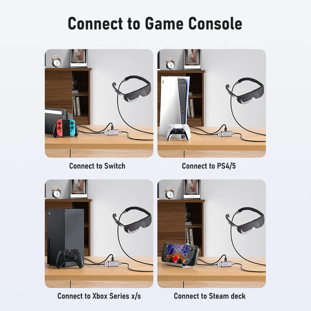 Lemorele 4K AR Glasses Adapter HDMI to Type-C AR Glasses Charging Converter USB-C Video Adapter for Xreal Airs Rokid Switch
