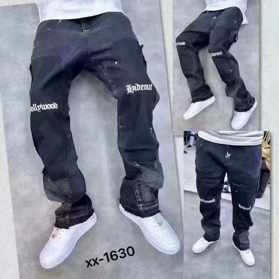 2025 Vintage Men's Jeans Distressed Vibe Bell Bottoms Clean Fit Woodworking Workwear Denim Pants for Outdoor Trade