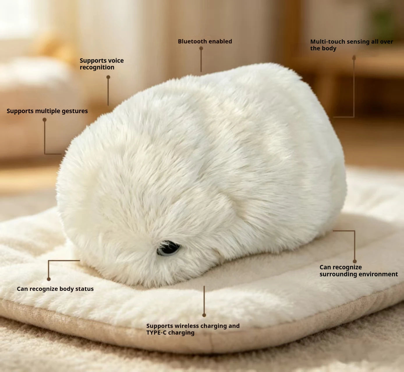 Interactive AI Robotic Plush Pet,  Emotional Simulation Companion Toy with Touch Activated Mood Response for Stress Relief