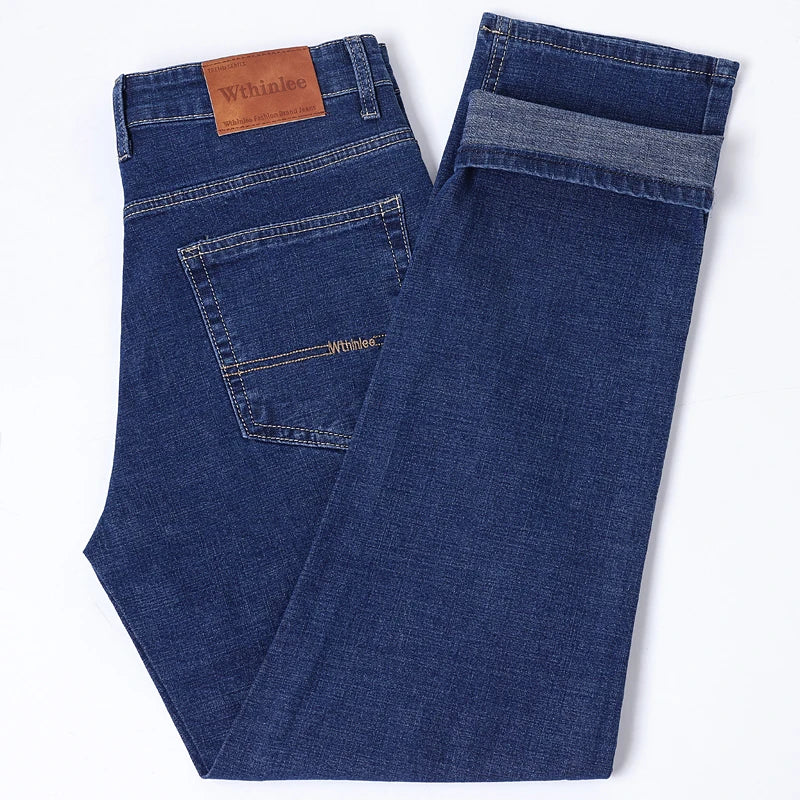 2026 Stretch Stretch Fashion Classic Blue Black Work  New Business Men's Jeans Casual StraightDenim Trousers Male Brand Clothing