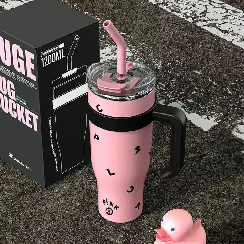 1200ML Stainless Steel Vacuum Insulated Tumbler Large-capacity Water Bottle Thermos Straw Cup Outdoor Travel Drinkware Kettle