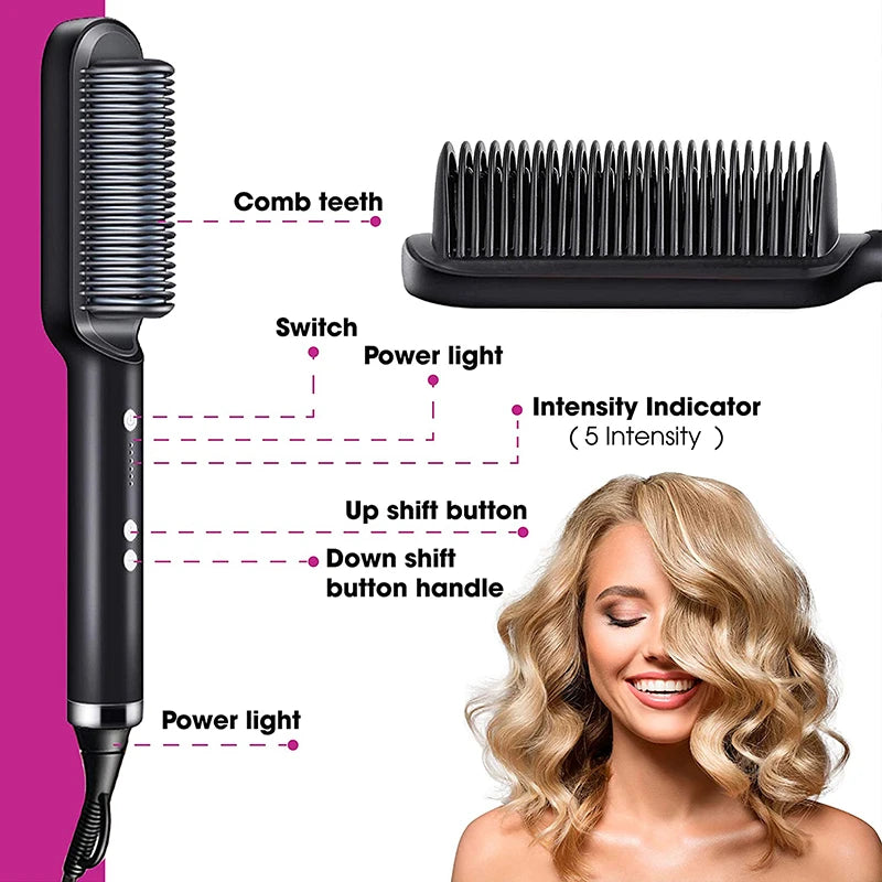 Portable Multi Ptc Electric Hair Brushes Fast Heating Hair Straightening Styling Tool With Anti-Scald Feature Straightener Brush
